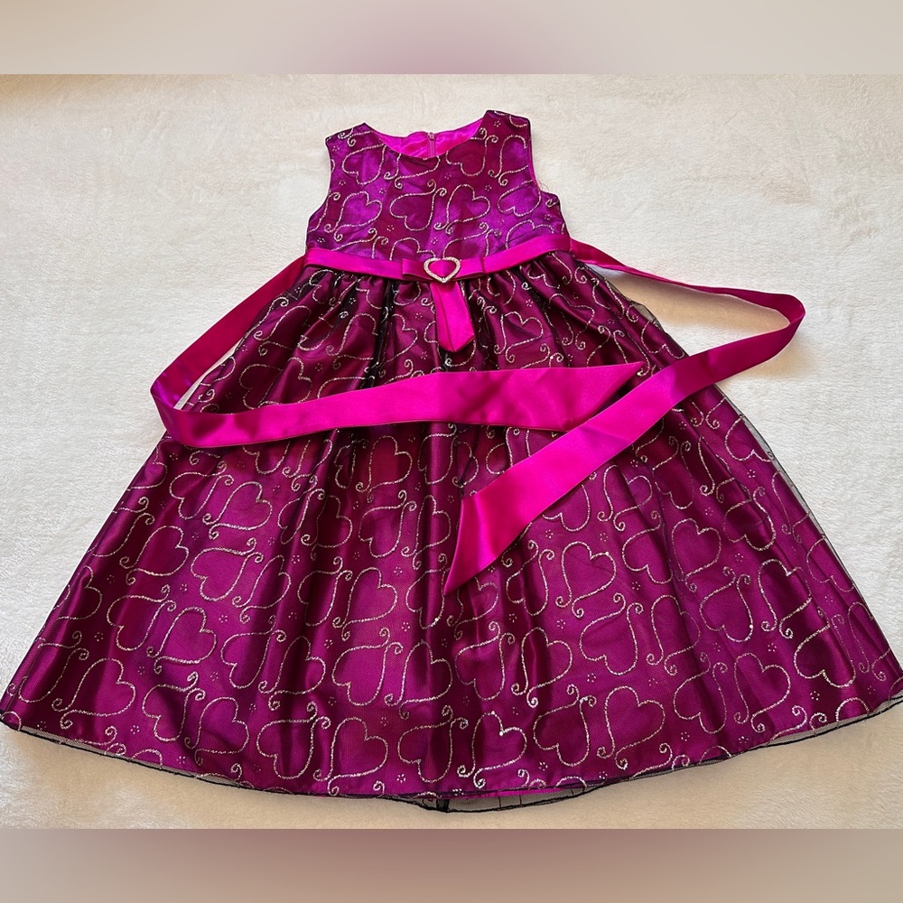 Love Kids Dress in Magenta with Heart Design Belted Size 4